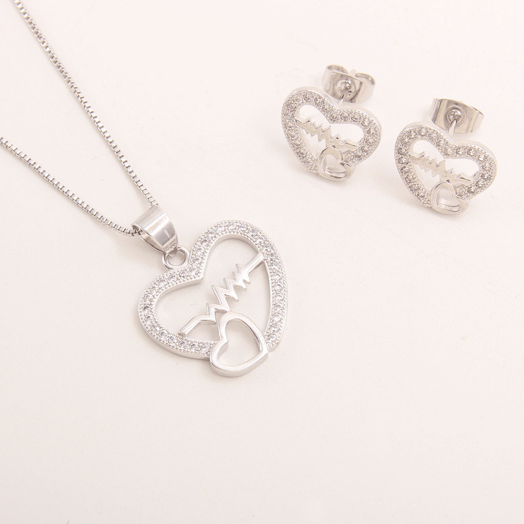Herzförmiger Zirkon-Halskettenschmuck-Set für Damen