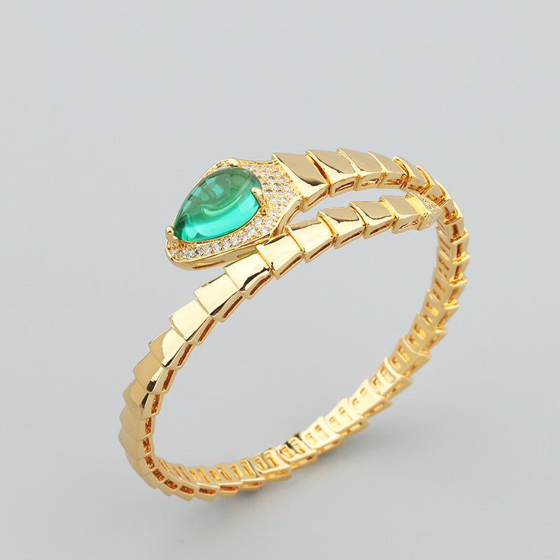 Federartiges Schlangenknochen-Armreif-Ring-Set