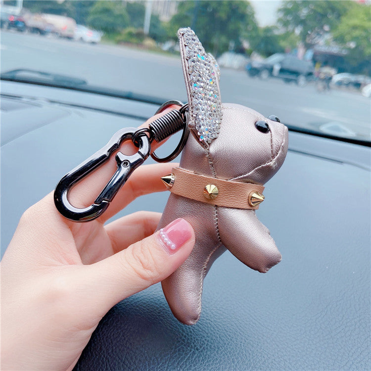 Llavero de perro de diamante de cuero creativo