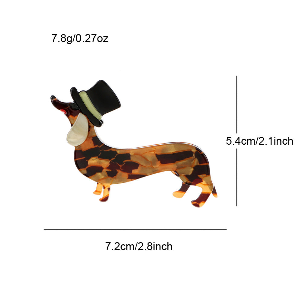 Broche de perro salchicha de acrílico y acetato de moda