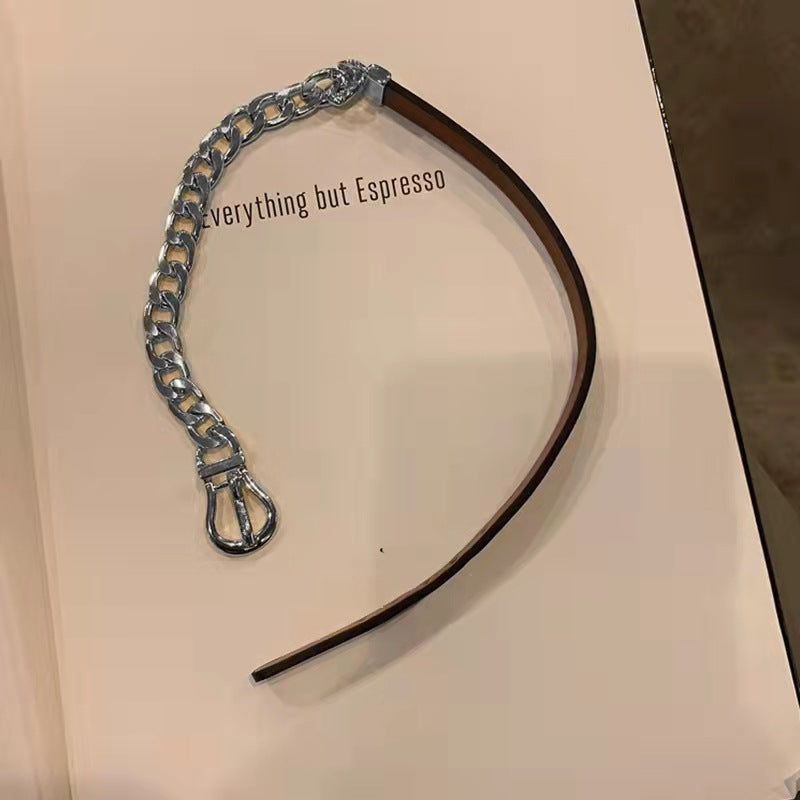 Punk Titan Stahl Cuban Chain Lederhalsbänder für Damen