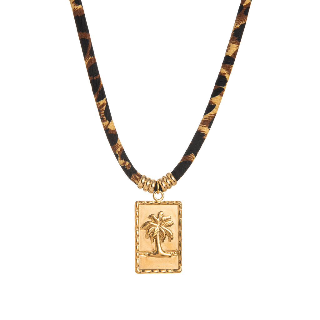European And American Style Women's Jewelry Niche Geometric Pendant Design Leopard Print Rope Necklace