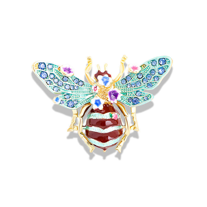 Broche de abeja vintage de diamantes con esmalte pintado a mano y purpurina