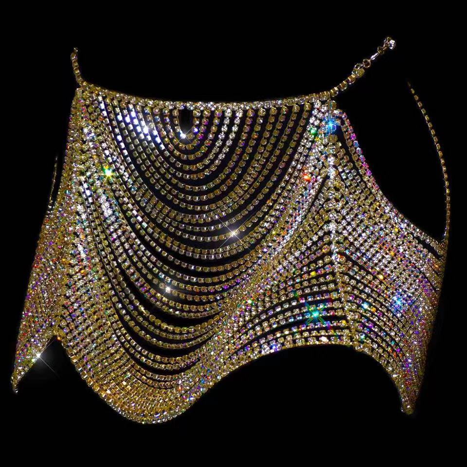 Cadena Corporal de diamantes de imitación multicapa brillante para discoteca