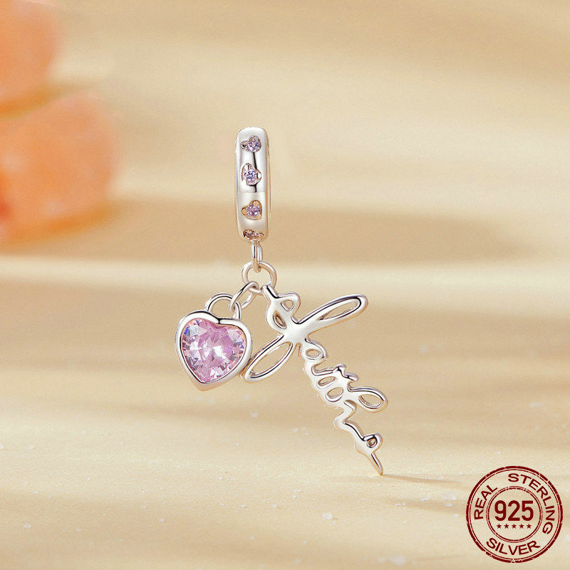 Colgante de fe estilo retro de plata de ley S925 chapado en oro blanco con cuentas sueltas