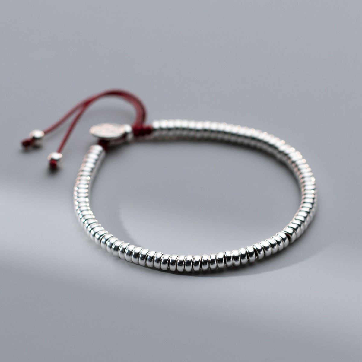 Sterling Silver Peace Happy Red Rope Light Bead Bracelet