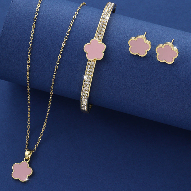 Glücksbringer Fünfblättrige Blume Dreiteiliges Schmuckset