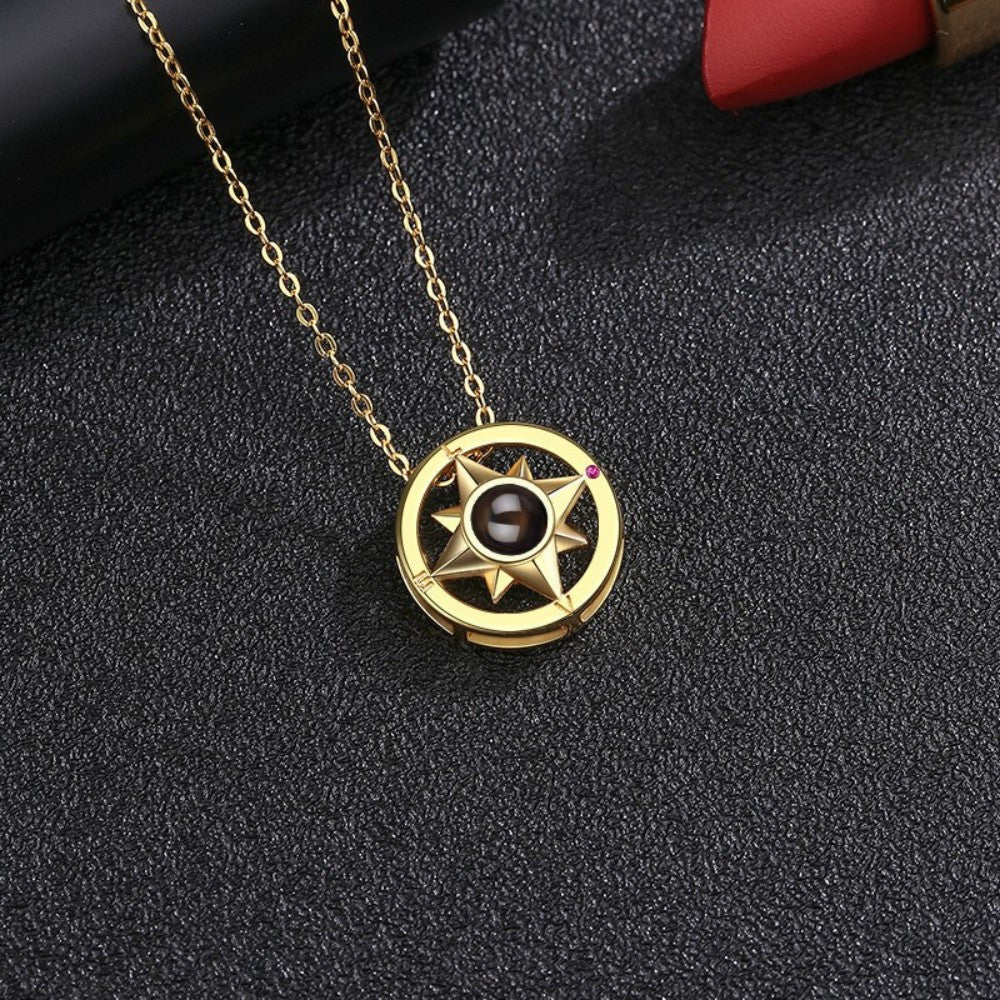 100 Languages Compass Projection Necklace Jewelry Customized Photos