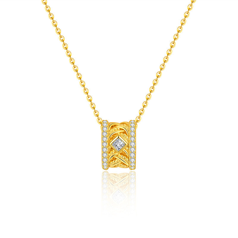 Broschen-Gewebe Filigran-Ohrstecker S925 Sterling Silber Leichter Luxus High-End Diamant-besetzt Sandgold