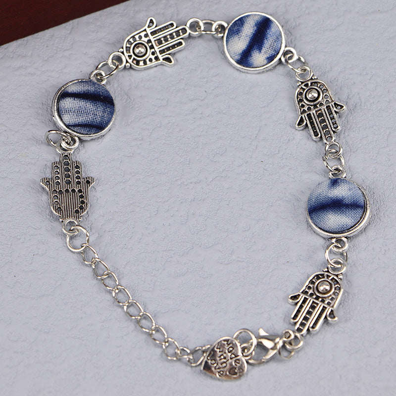 Ethnic Blue Dyed Tie-dye Bracelet Hand-stitched