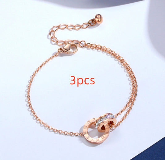 Diamond inlaid zircon titanium steel bracelet