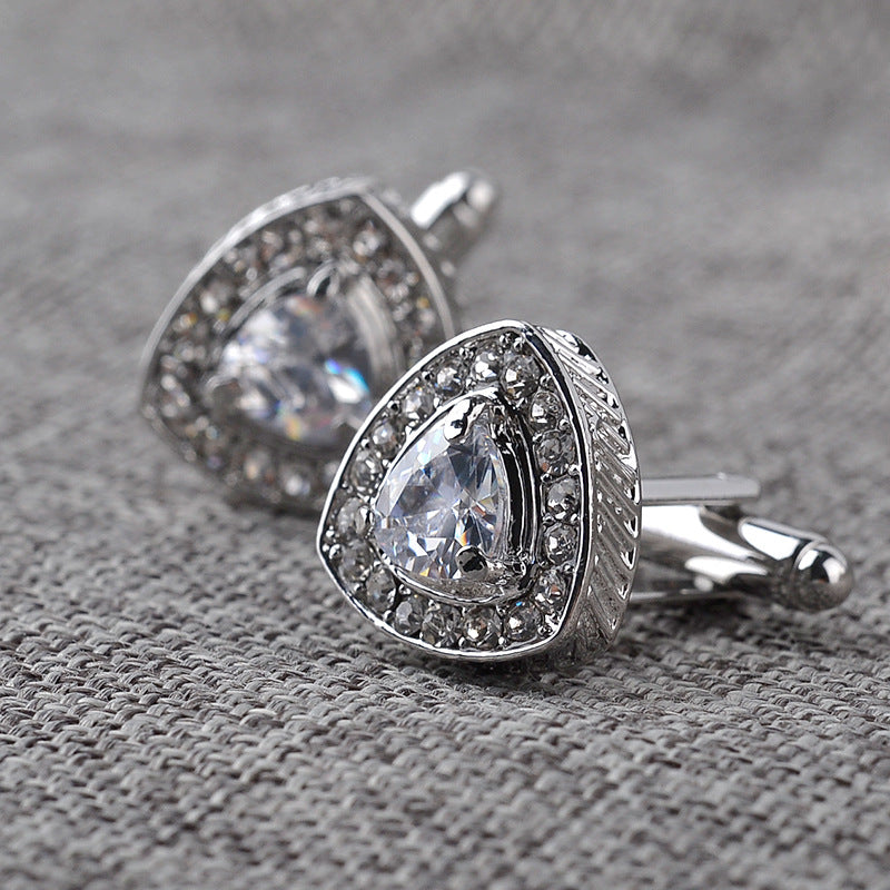 Herren Hemd Manschettenknöpfe Dreieck Kristall Französischer Diamant
