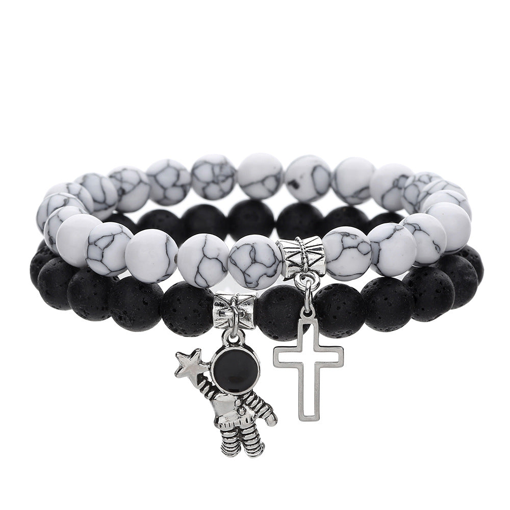 Pulsera de la amistad con cruz para parejas, pulsera de cuentas de vidrio para mujer