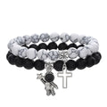 Pulsera de la amistad con cruz para parejas, pulsera de cuentas de vidrio para mujer