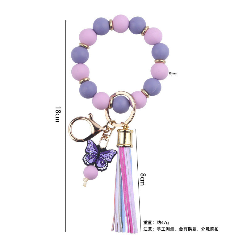 Llavero de pulsera de mariposa de dibujos animados hecho a mano con cuentas, creativo