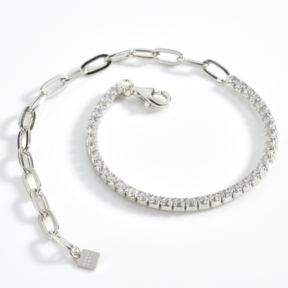 S925 Sterling Silver Diamond Stitching Adjustable Bracelet