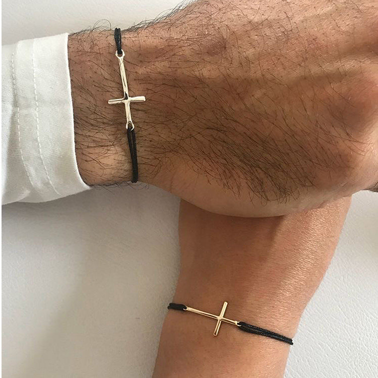 Europäisches und amerikanisches einfaches Legierungs-Kreuz-Wachsseil-Paararmband