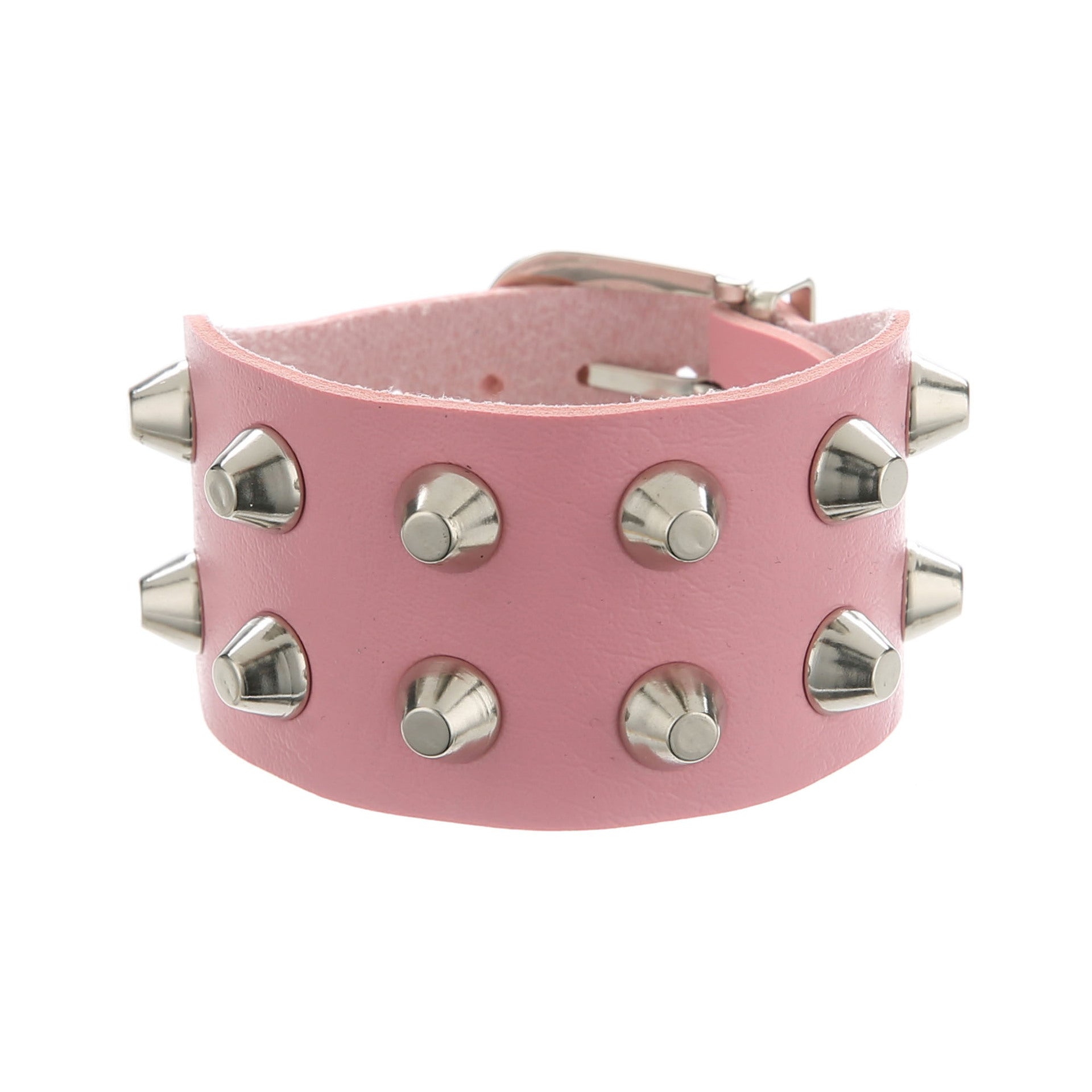 Metal Rock Double Row Flat Rivet Bracelet PU Bracelet