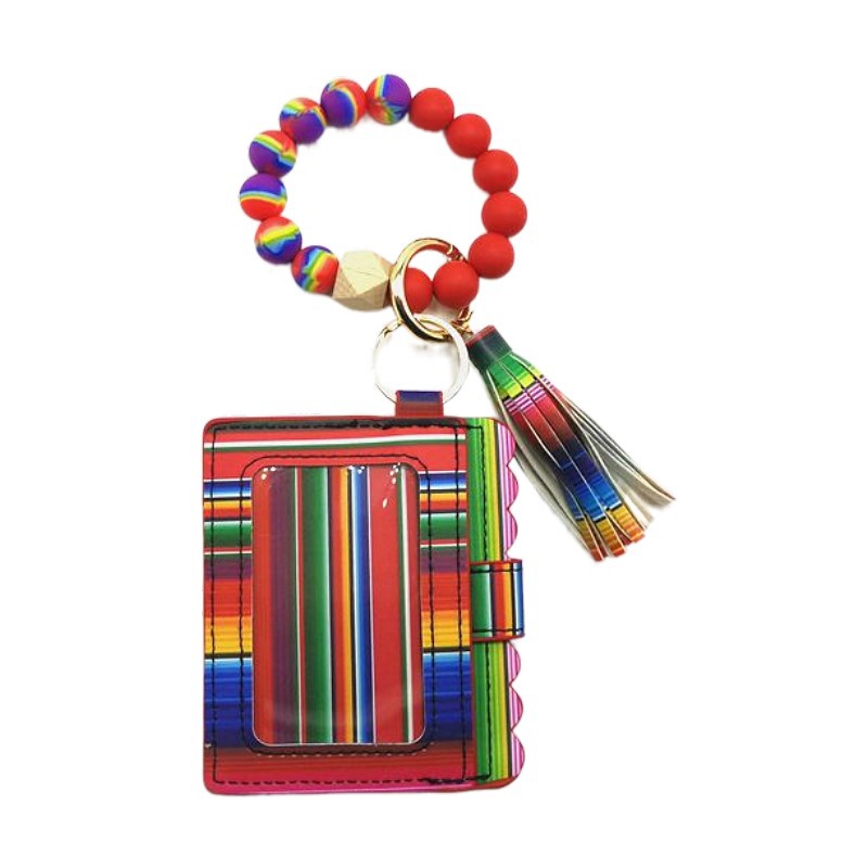 Llavero de pulsera de cuentas de silicona con estampado de leopardo