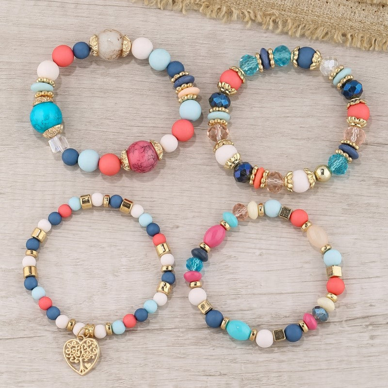 Pulsera multinevel con cristales en forma de corazón y estilo nacional bohemio
