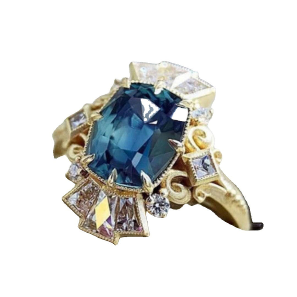 Europäischer Stil Marineblau Zirkonium Muster Kronenring