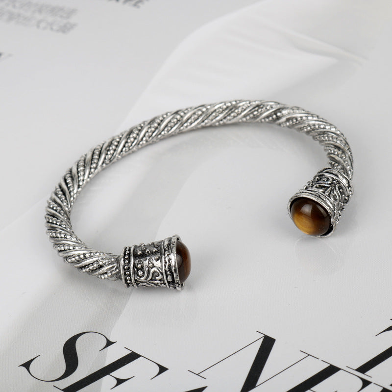 Pulsera Vikinga Nórdica de Rayas Doradas Antiguas Dominantes, Pulsera de Ojo de Tigre