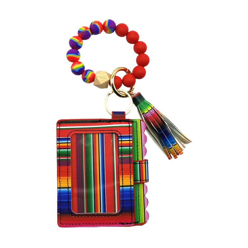 Llavero de pulsera de cuentas de silicona con estampado de leopardo