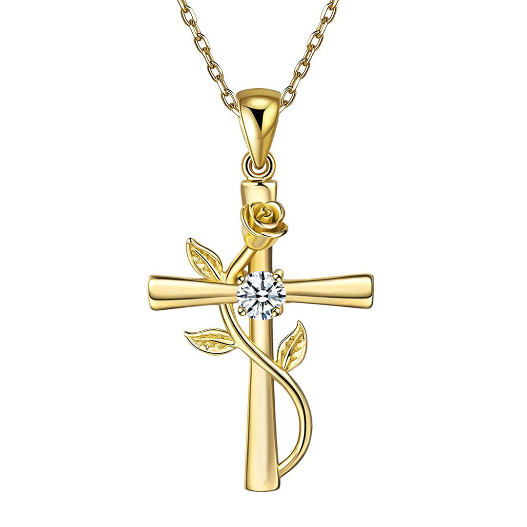 Rosenkreuz-Halskette mit Strass, modische Persönlichkeit, 12 Monats-Geburtsstein-Anhänger-Halskette für Valentinstag, Geburtstagsgeschenk