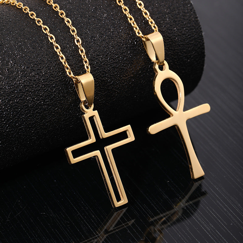 Männer und Frauen All-Matching Edelstahl Kreuz Anhänger Halskette