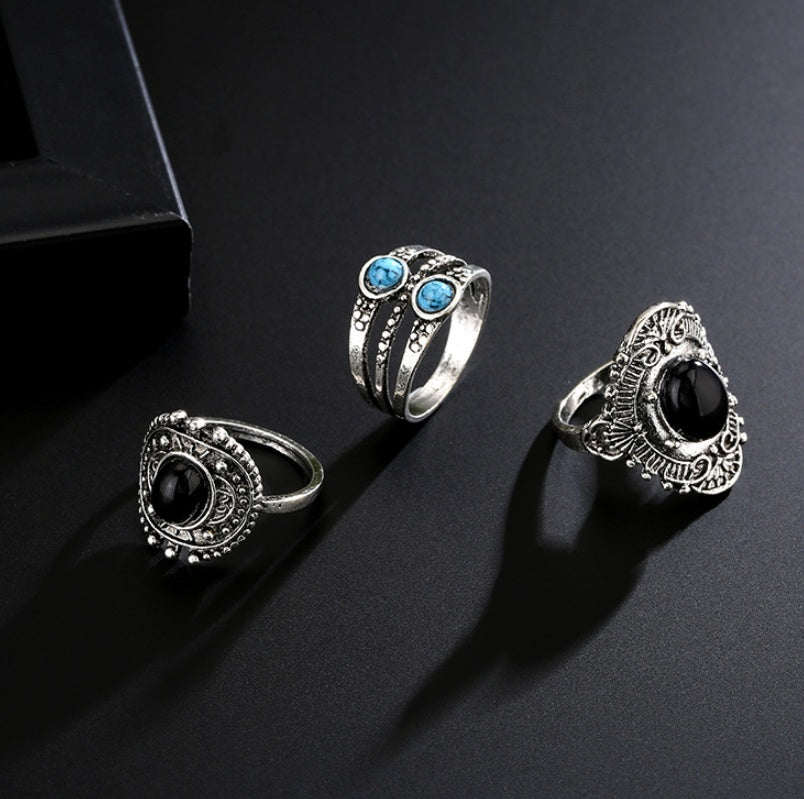 Böhmischer Retro-Ethno-Stil, eingelegter schwarzer Edelstein, Opal, Türkis, Gelenkring