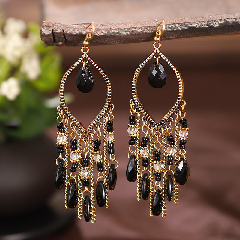 Pendientes de cadena bohemios vintage con gota de agua