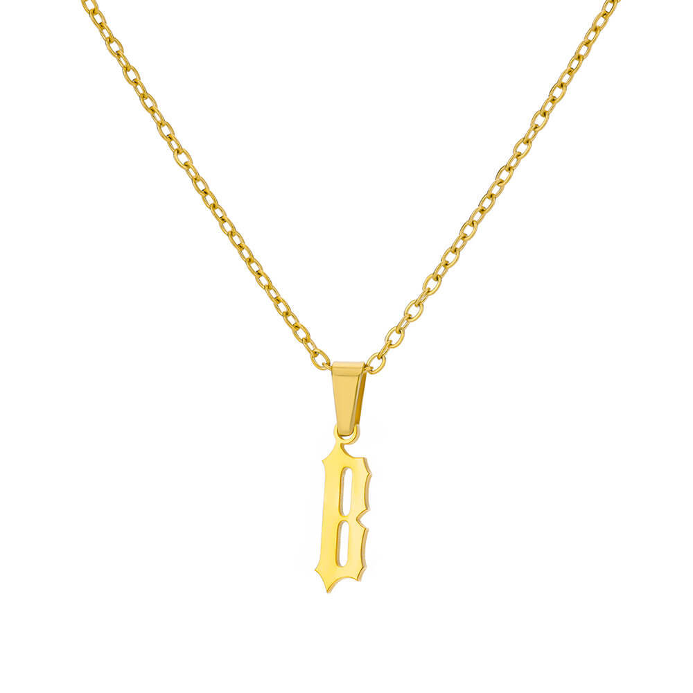 18K Gold Plating Stainless Steel Ancient English Letter Pendant Necklace
