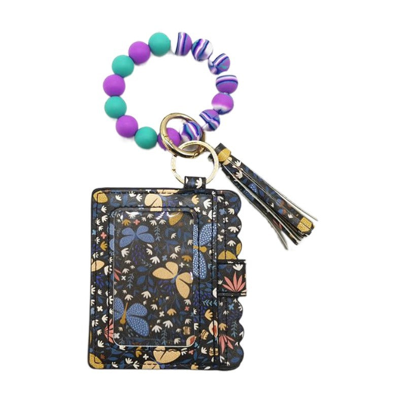 Llavero de pulsera de cuentas de silicona con estampado de leopardo