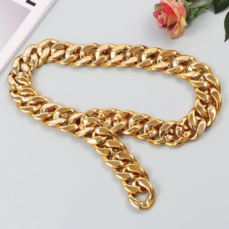 Personalidad Ins Cadena de cintura ancha de cadena gruesa de metal dorado