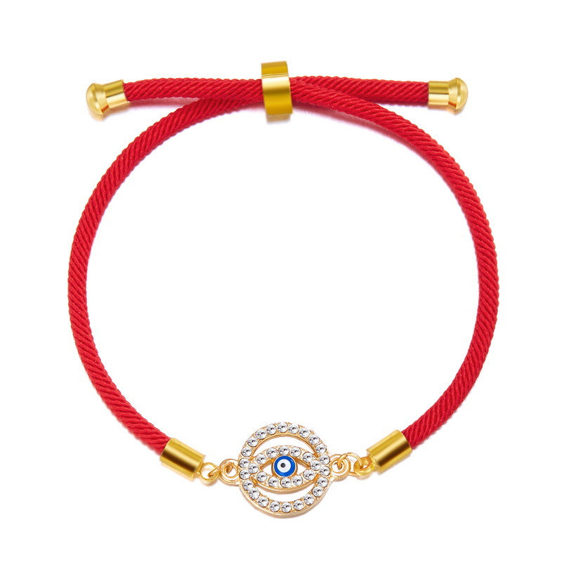 Evil Blue Eyes Alloy Oil Dripping Devil's Eye Diamond-embedded Pull Bracelet
