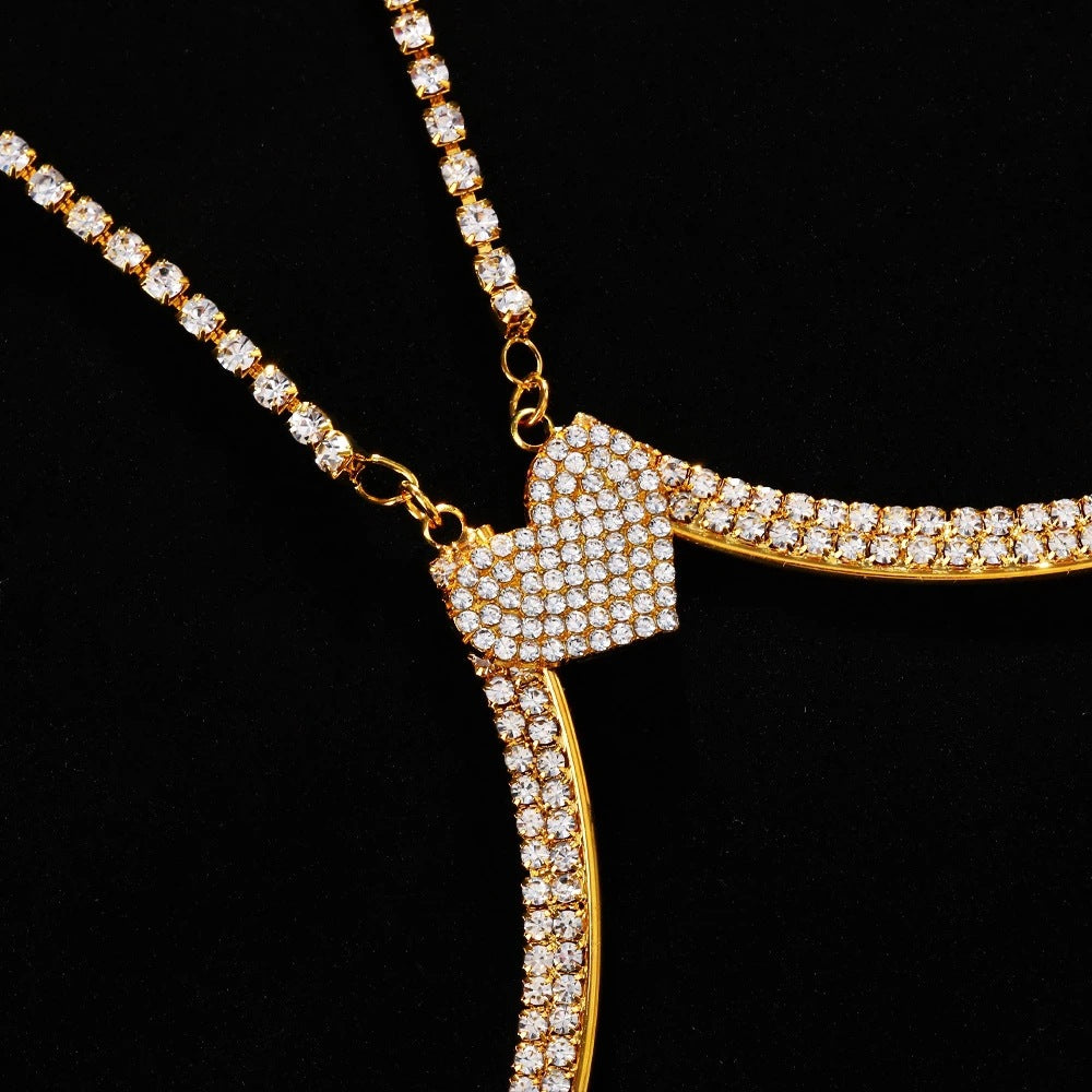 Cadena de cuerpo con diamantes de imitación tipo halter para playa, joyería, discoteca, cofre de amor