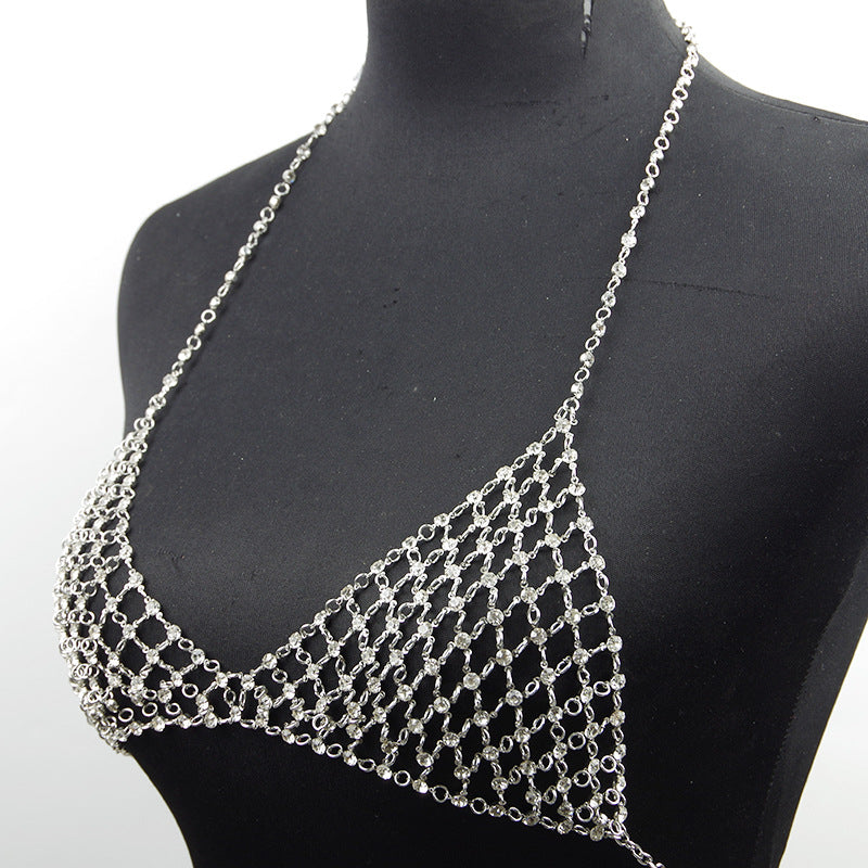 Cadena para el cuerpo de discoteca de ocio, collar de pecho de diamantes artificiales