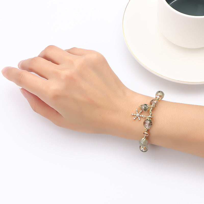 Pulsera de cristal natural de chorita para mujer con colgante de copo de nieve