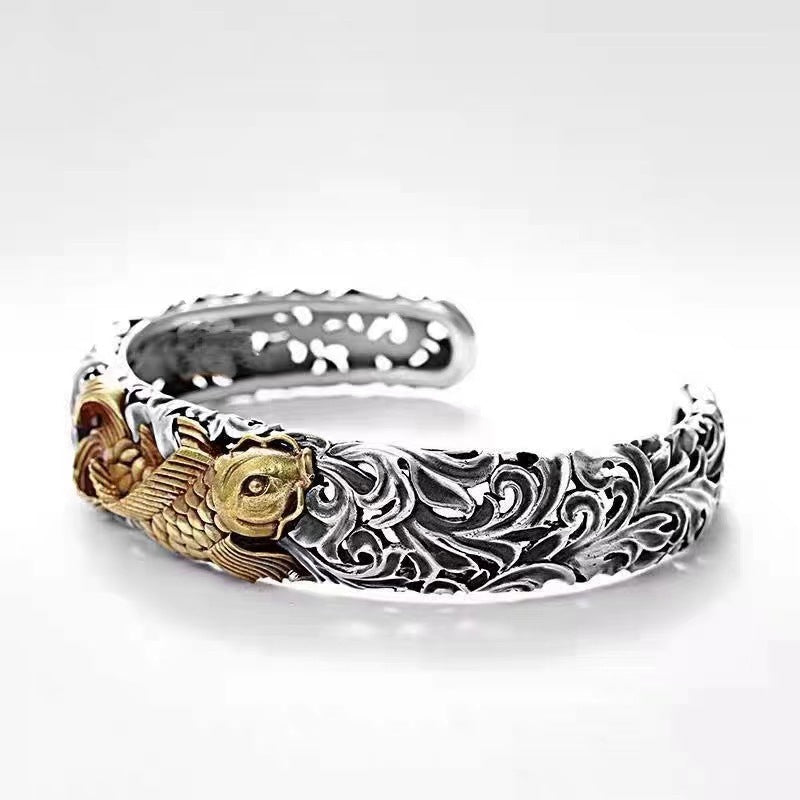 Chinese Style Two-color Electroplated Koi Tangcao Pattern Bracelet