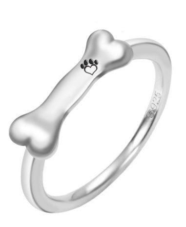 Versilberter Diamant-Knochenring mit Haustiernamen, personalisiert