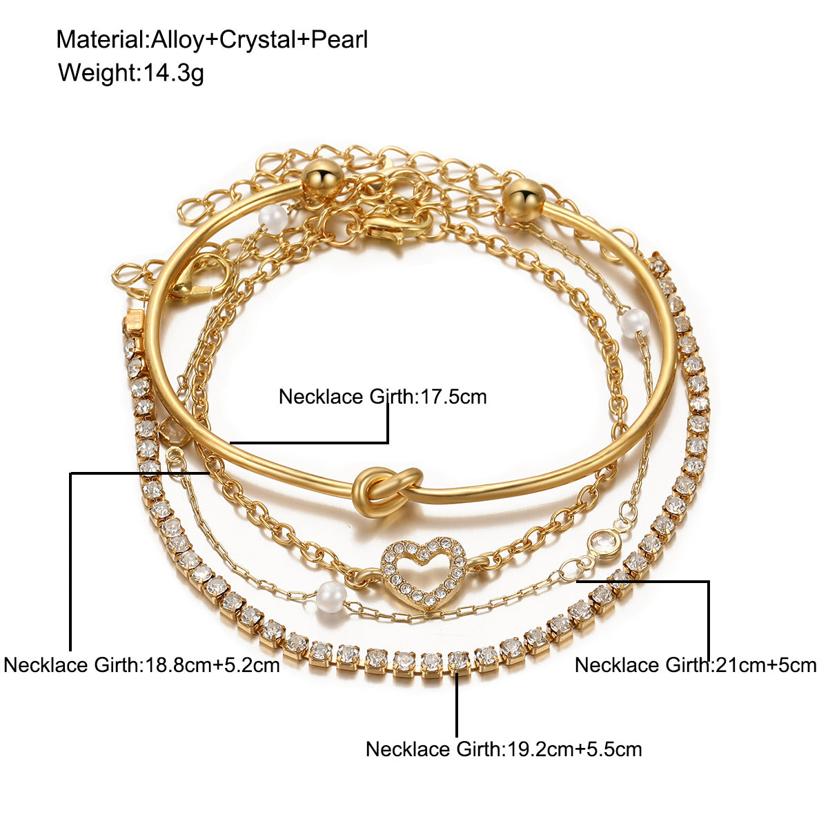 Creative Full Diamond Hollow Heart Bracelet Suit