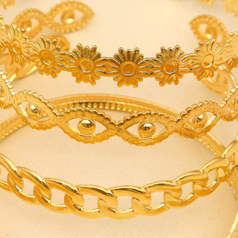 Women's Flower Chain Leaf Eye Bracelet Set