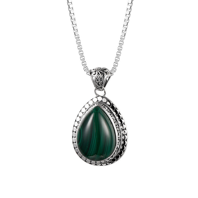 Retro Grüner Anhänger Damen S925 Silber Tropfenförmig