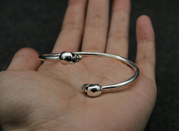 925 Sterling Silver Vintage Distressed Punk Double Skull Personalized Bracelet