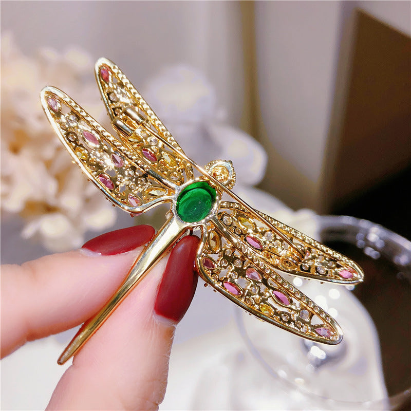 Broche de libélula de circonitas de colores, estilo francés, para suéter