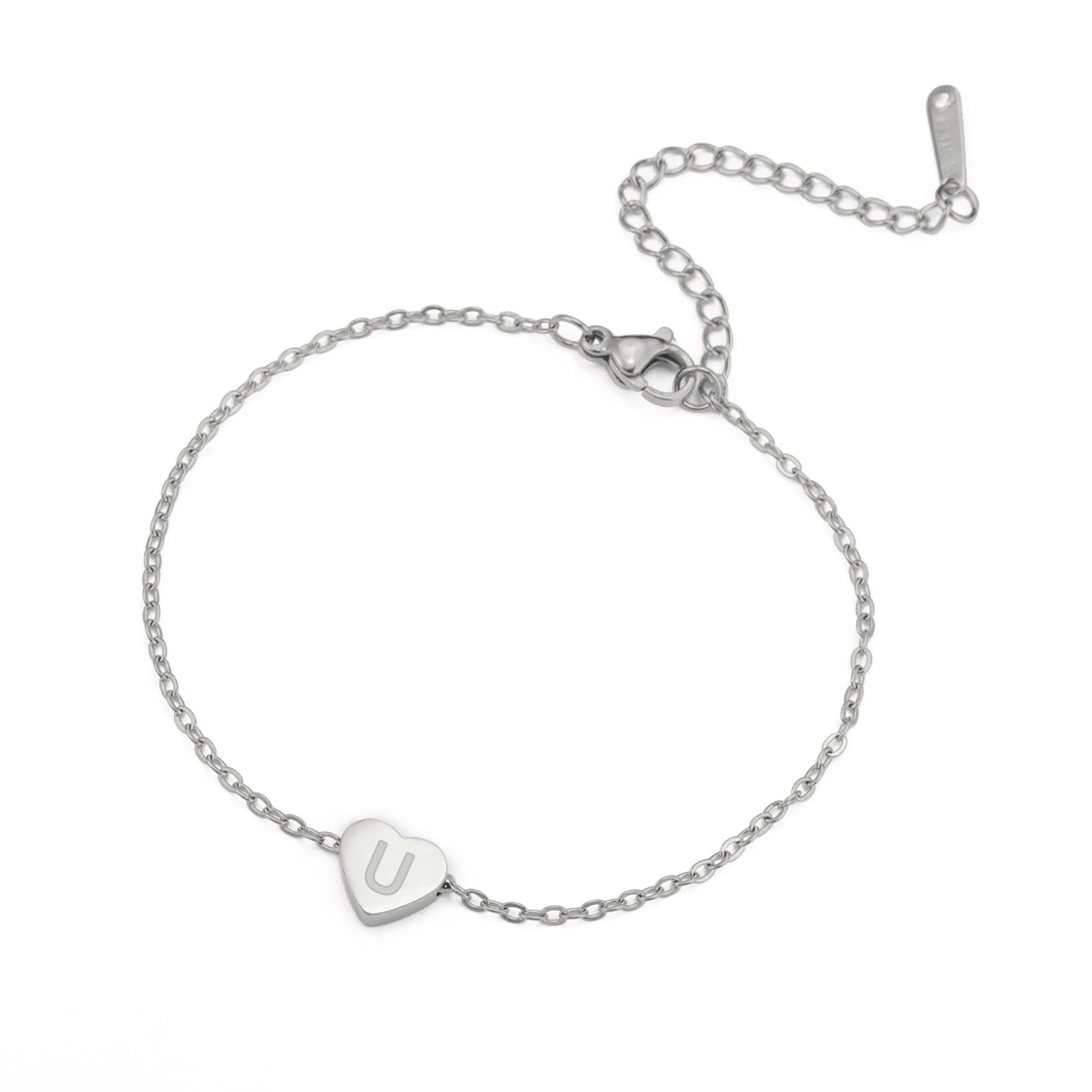 Fashion Stainless Steel 26 English Letters With Heart Pendant Bracelet