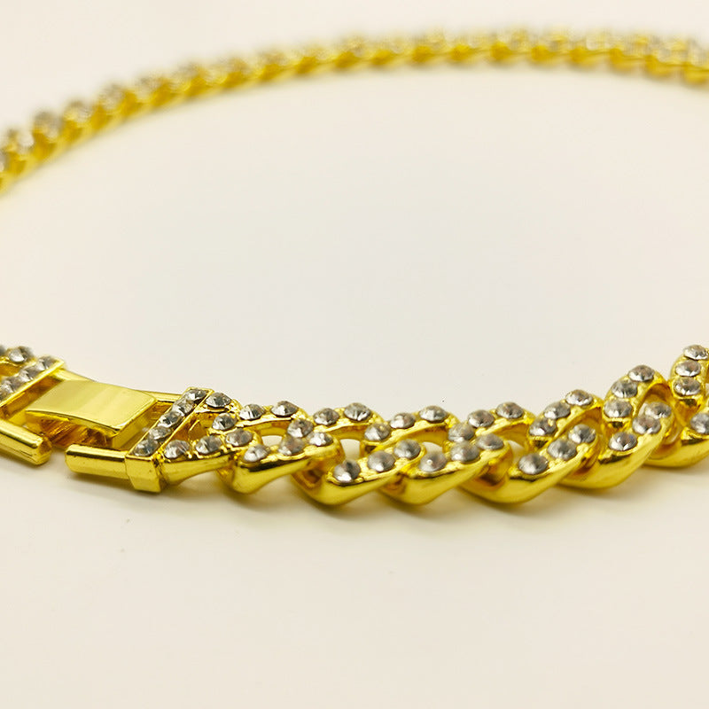 Cadena cubana de eslabones de aleación sencilla de 12 mm de ancho con diamante en una hilera