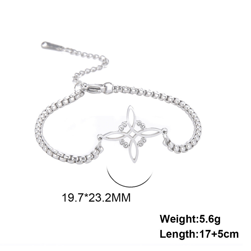 Pulsera de Acero Inoxidable con Cadena de Caja de Doble Agujero en Forma de S con Nudo de Bruja de Diseño Versátil