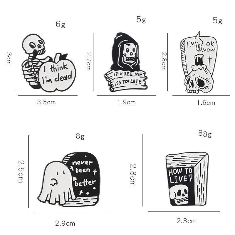 Schädel-Horror-Brosche, metallbeschichtet, dekorativer Anstecker