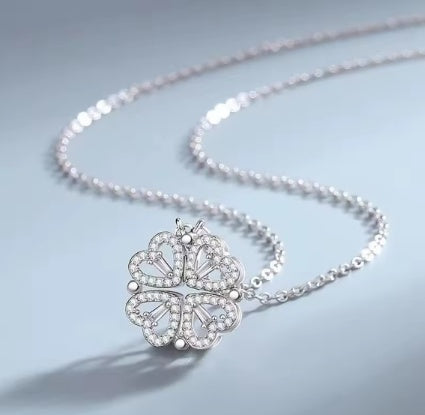 Blumen-Glücksklee-Herz-Halskette